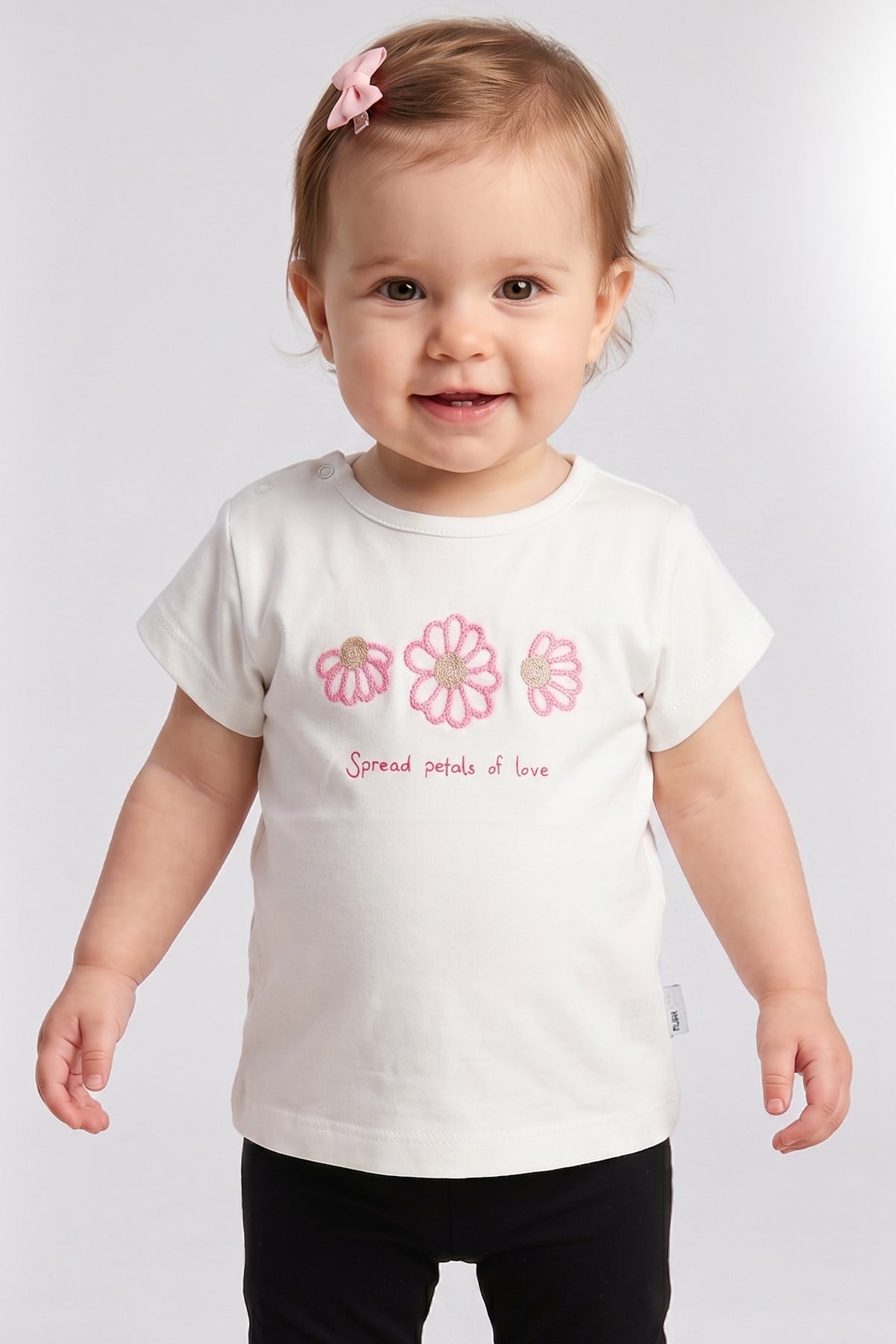 Tuffy Tricou Fete Bebeluși cu Detaliu Floare-1516 - Roz Deschis