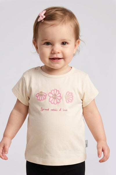 Tuffy Tricou Fete Bebeluși cu Detaliu Floare-1516 - Ecru
