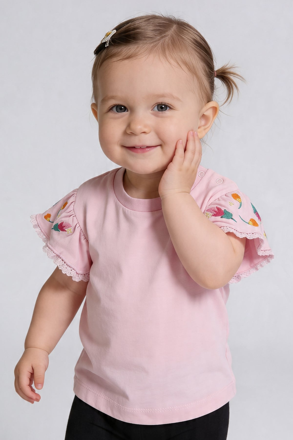 Tuffy Tricou Fete Bebeluși cu Broderie Floare-1606 - Galben Deschis