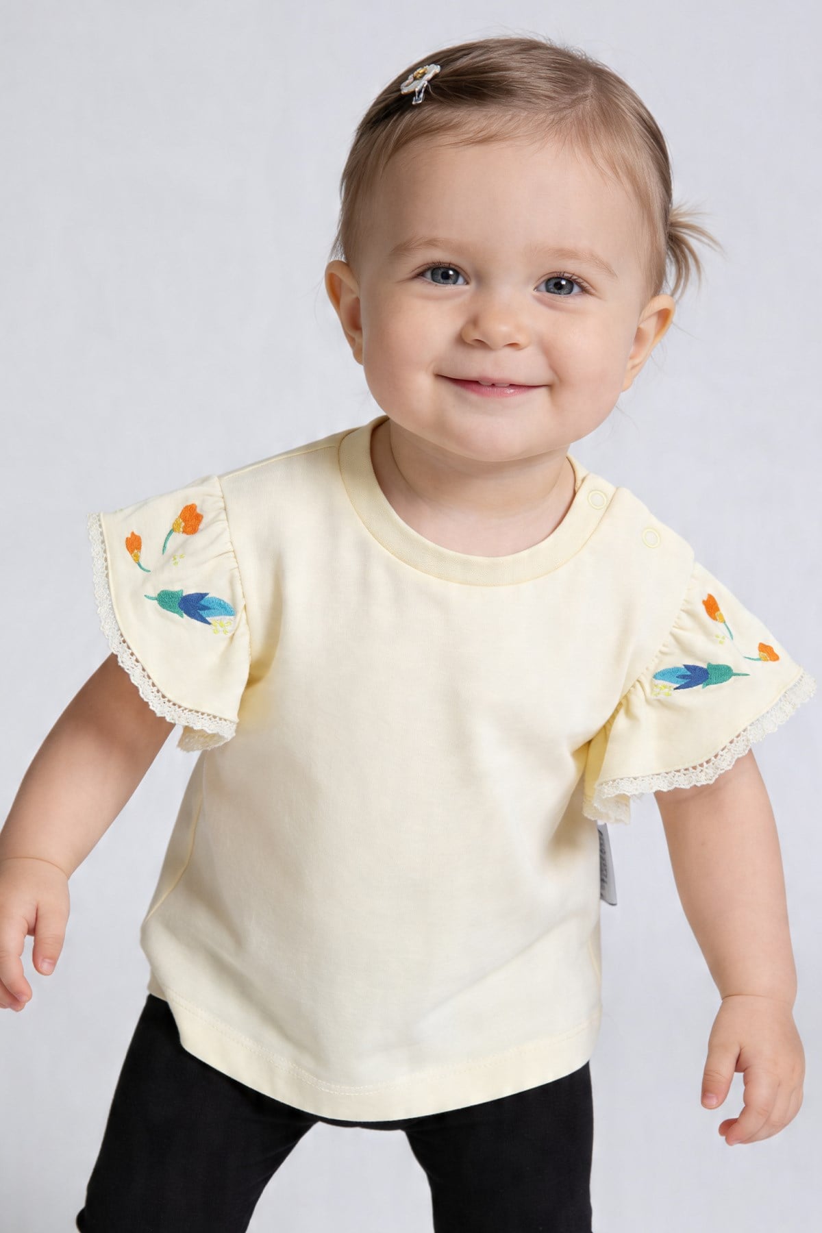 Tuffy Tricou Fete Bebeluși cu Broderie Floare-1606 - Ecru