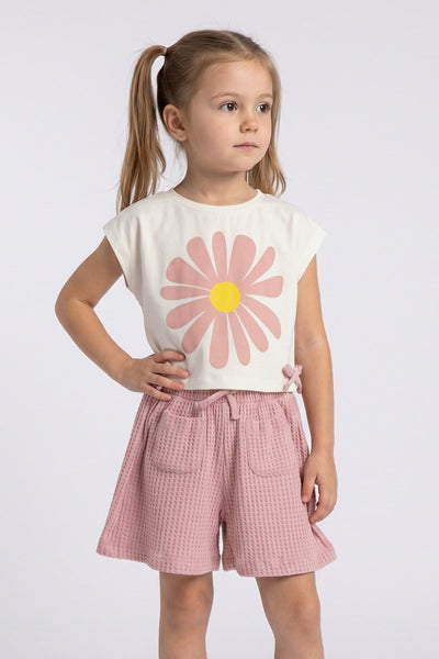 Tuffy Kız Çocuk Çiçek Desenli İkili Takım-3996 - Açık Pembe