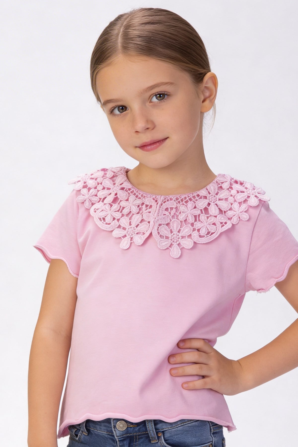 Tuffy Tricou Fete Detalii Dantela Gat-1956 - Galben Deschis
