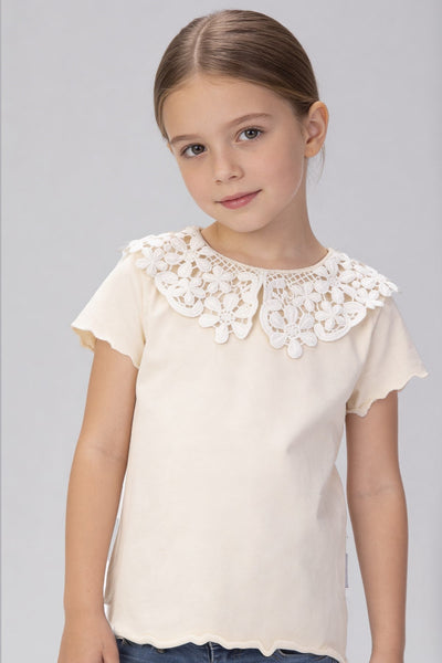 Tuffy Tricou Fete Detalii Dantela Gat-1956 - Galben Deschis