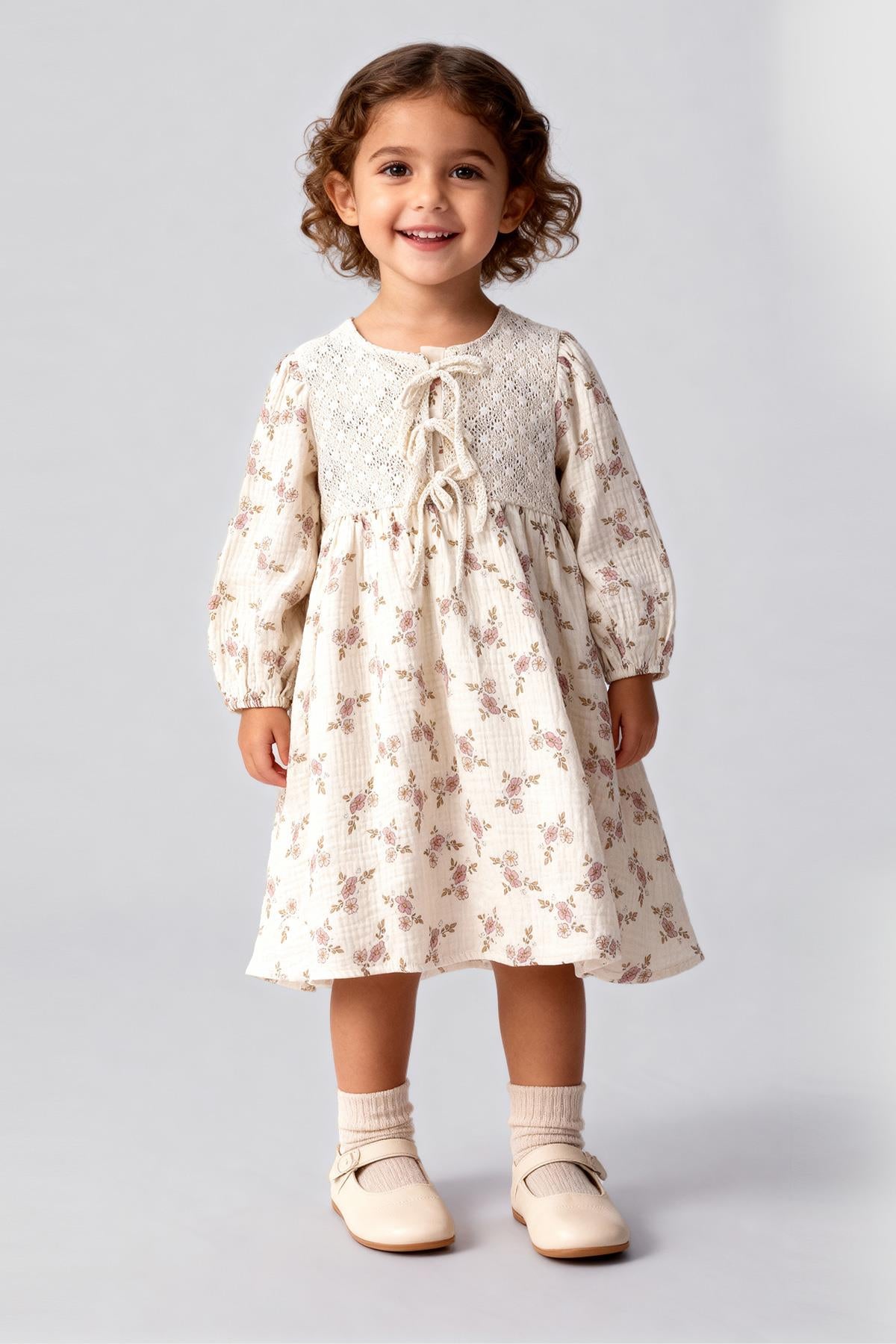 Tuffy Rochie Muslin cu Desen pentru Fată-02745 - Bej