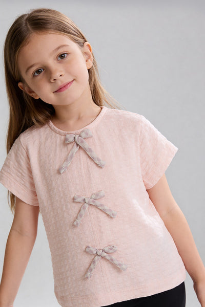 Tuffy Kız Çocuk Fiyonk Detaylı T-Shirt-2056 - Ekru