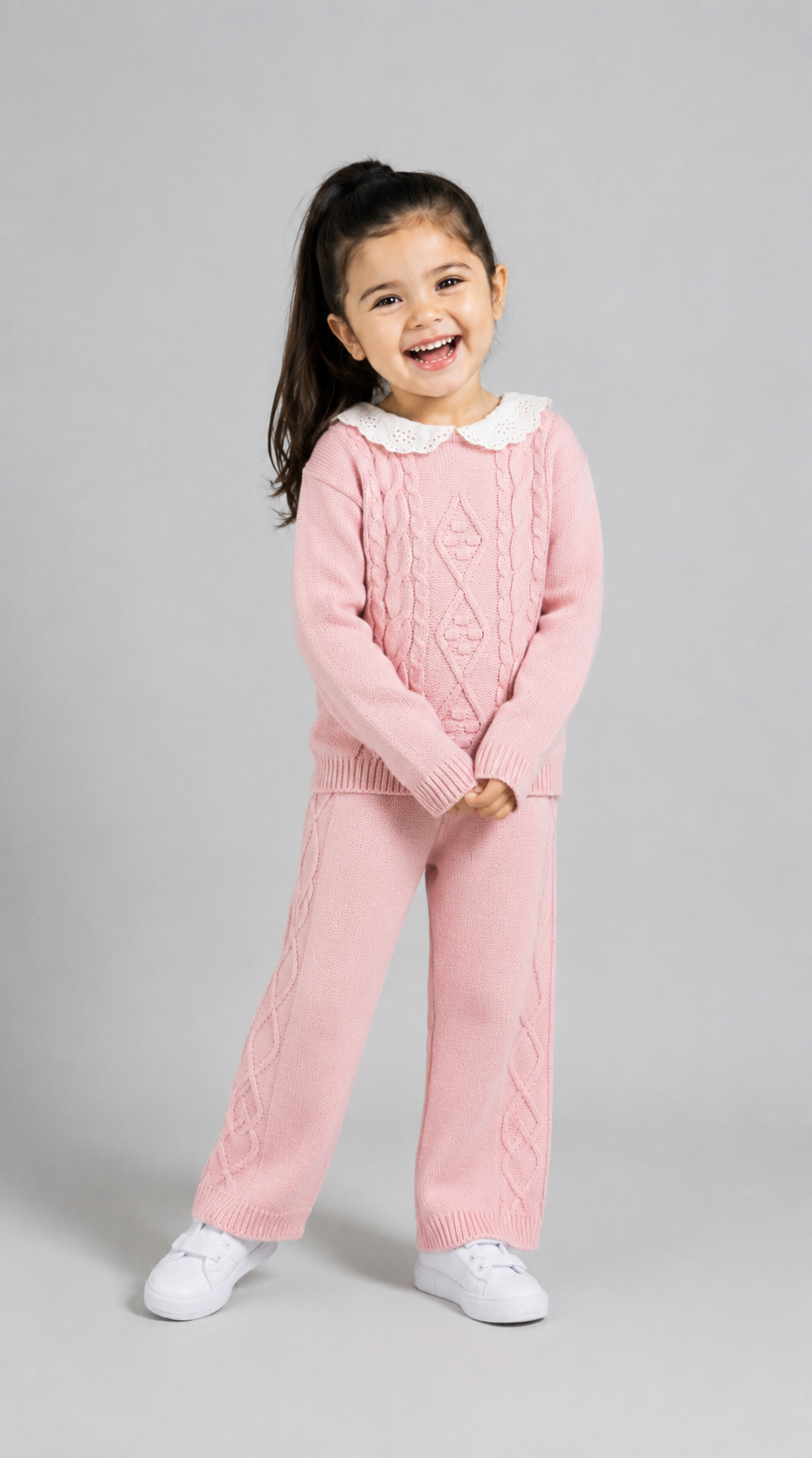Set de tricot Tuffy pentru fete-02705 - Bej Deschis