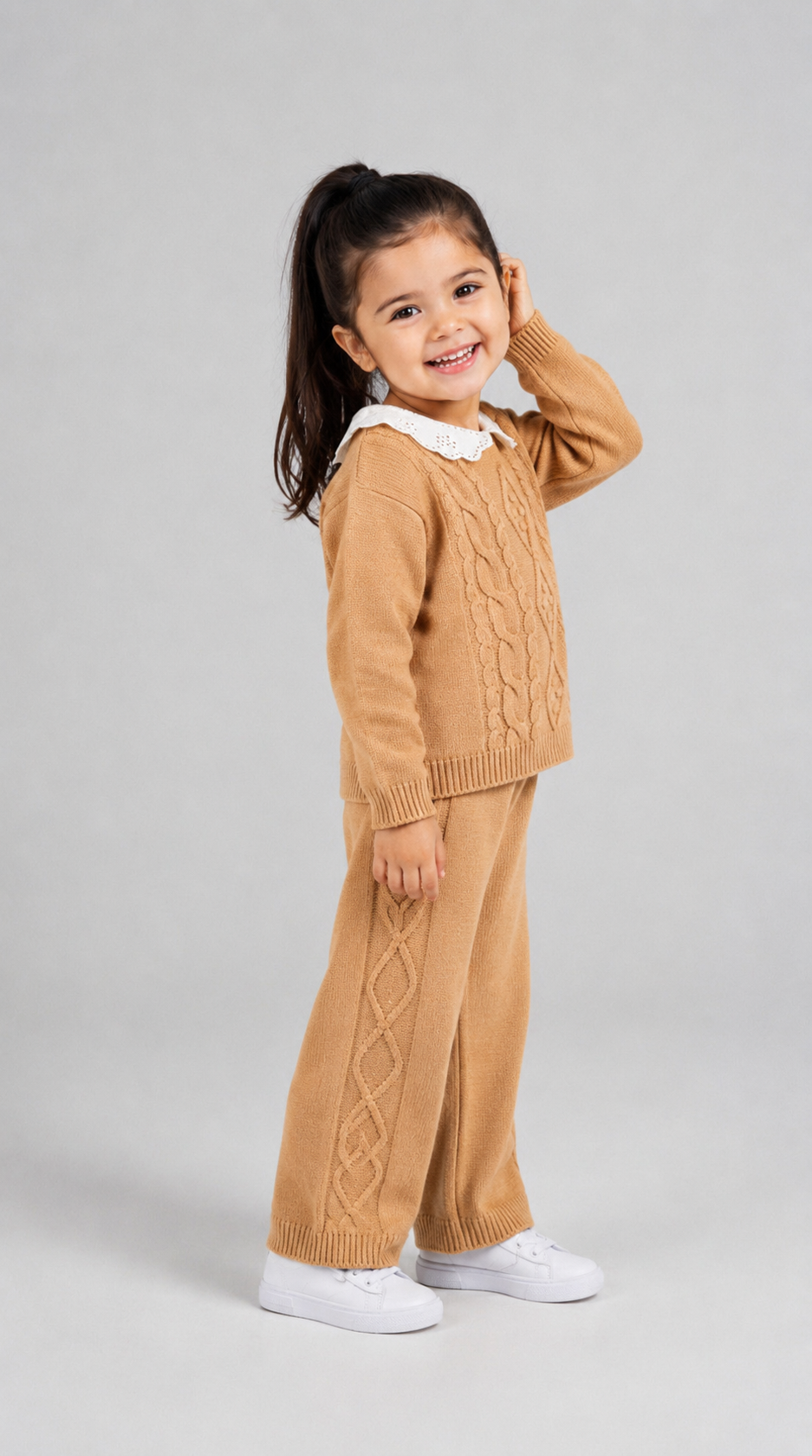 Set de tricot Tuffy pentru fete-02705 - Bej Deschis