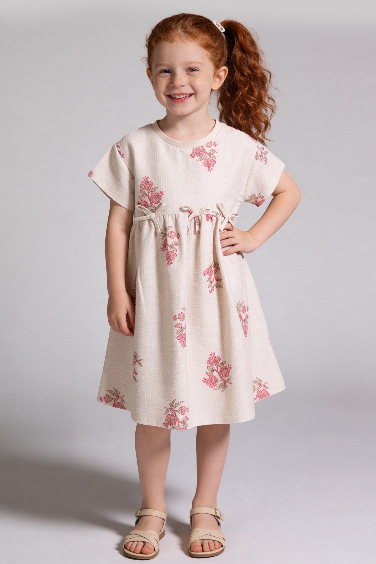 Tuffy Fată Rochie Jacquard Tricot-3746 - Ecru Albastru