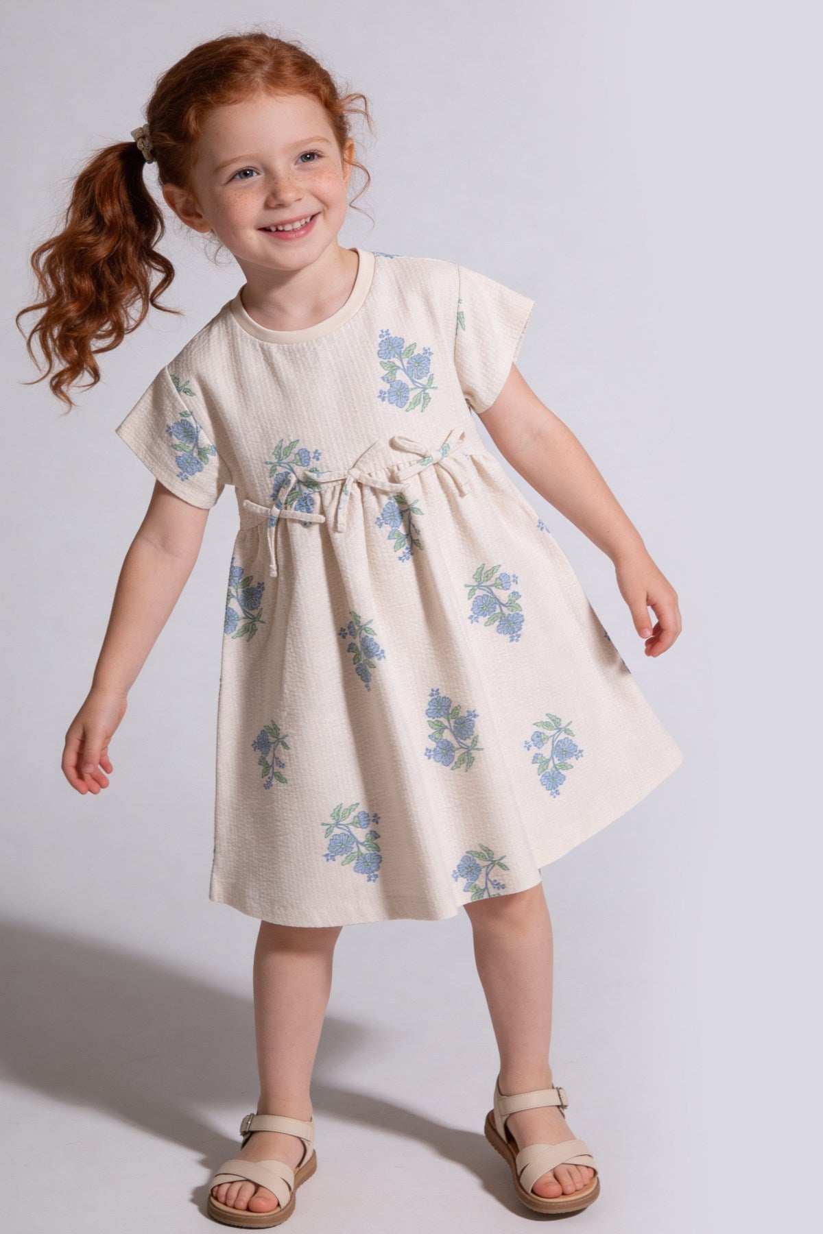 Tuffy Fată Rochie Jacquard Tricot-3746 - Ecru Albastru
