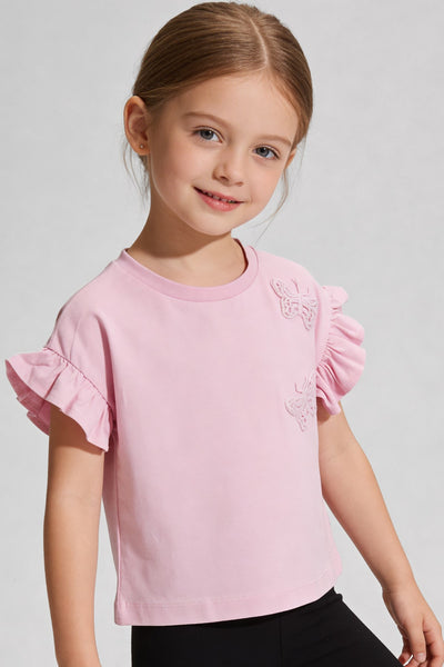 Tuffy Tricou Fete Detalii Fluture-2086 - Galben Deschis