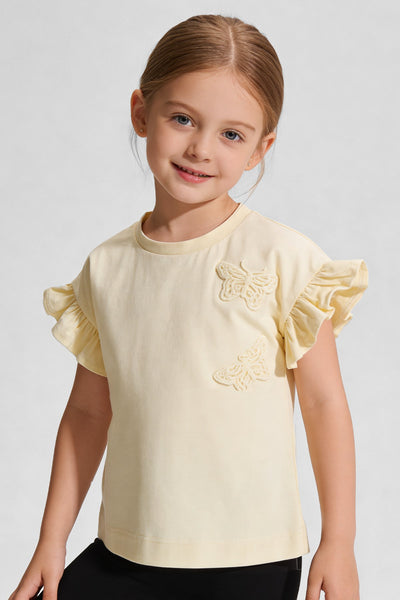 Tuffy Tricou Fete Detalii Fluture-2086 - Galben Deschis