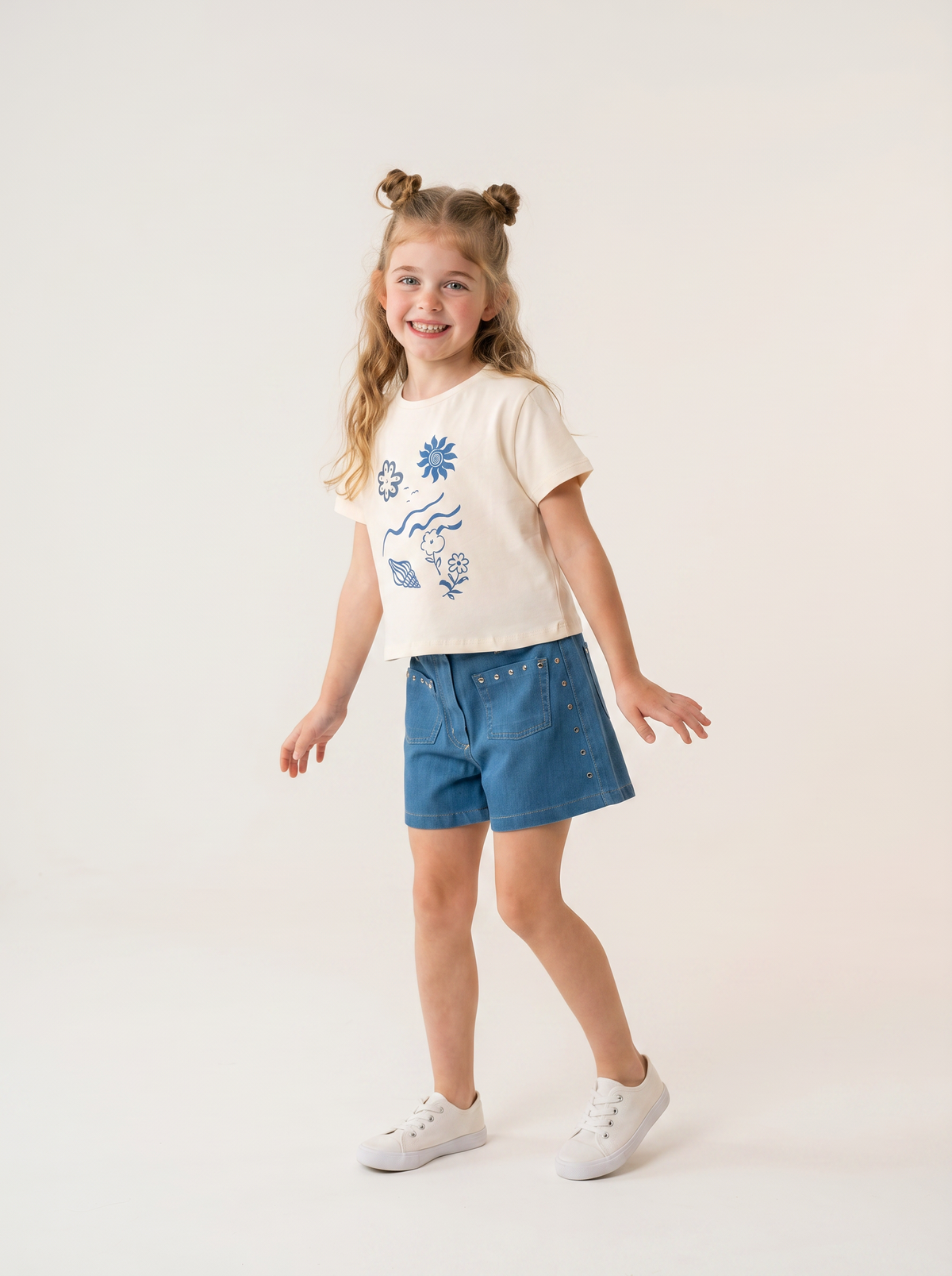 Tuffy Compleu Fete Șort Denim-4356 - Ecru