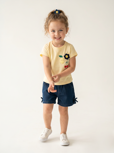 Tuffy Set Dublu Fete Denim si Pantaloni Scurti-3526 - Galben Deschis