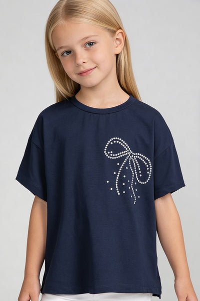 Tuffy Kız Çocuk Likralı Süprem T-Shirt-2436 - Lacivert