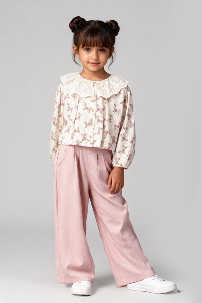 Tuffy Kız Çocuk Müslin Pantolonlu İkili Takım-02795 - Pudra