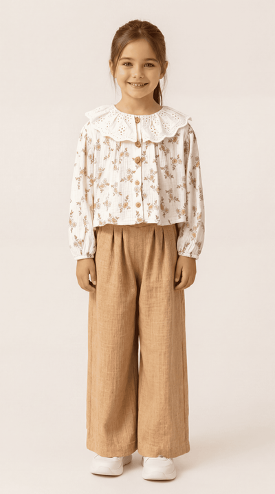 Tuffy Kız Çocuk Müslin Pantolonlu İkili Takım-02795 - Pudra