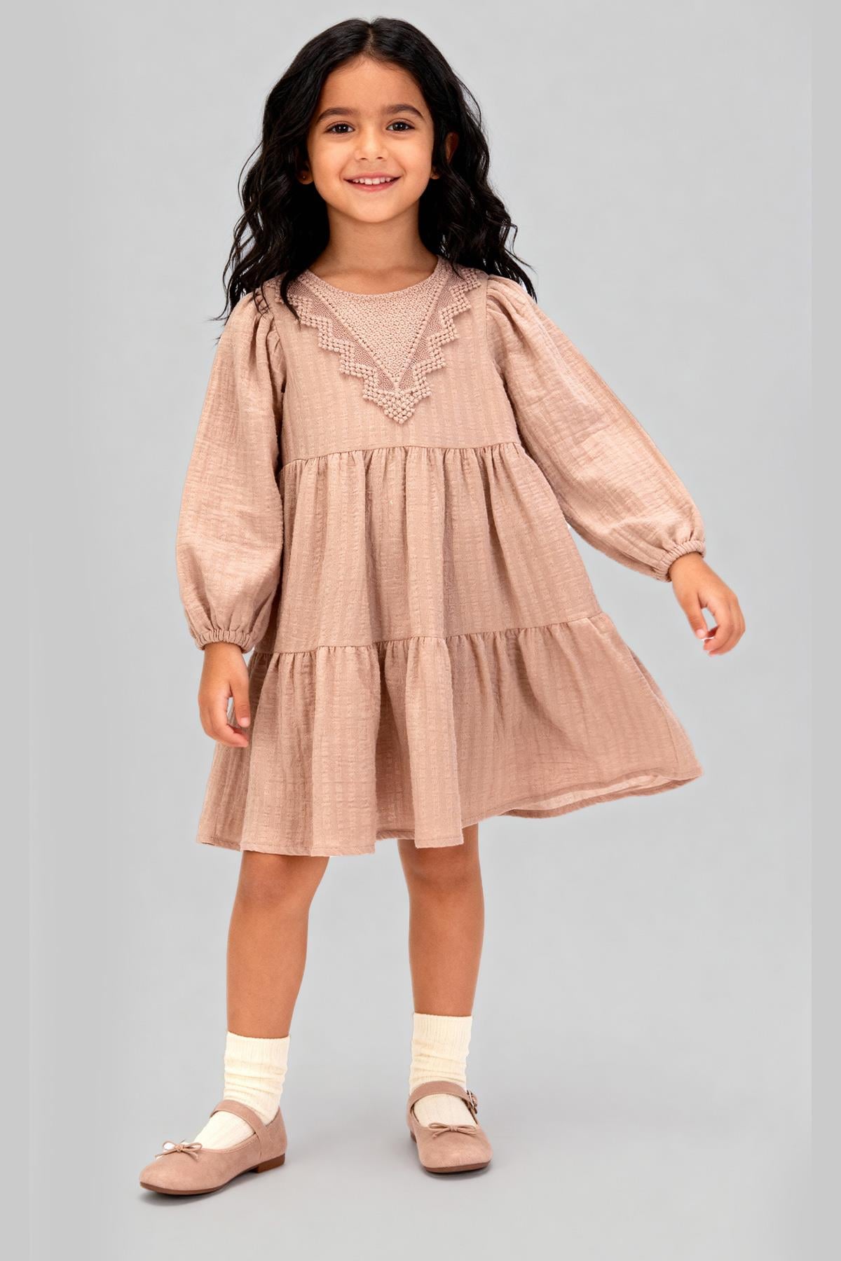 Tuffy Rochie Muslin cu Broder pentru Fată-02885 - Ecru
