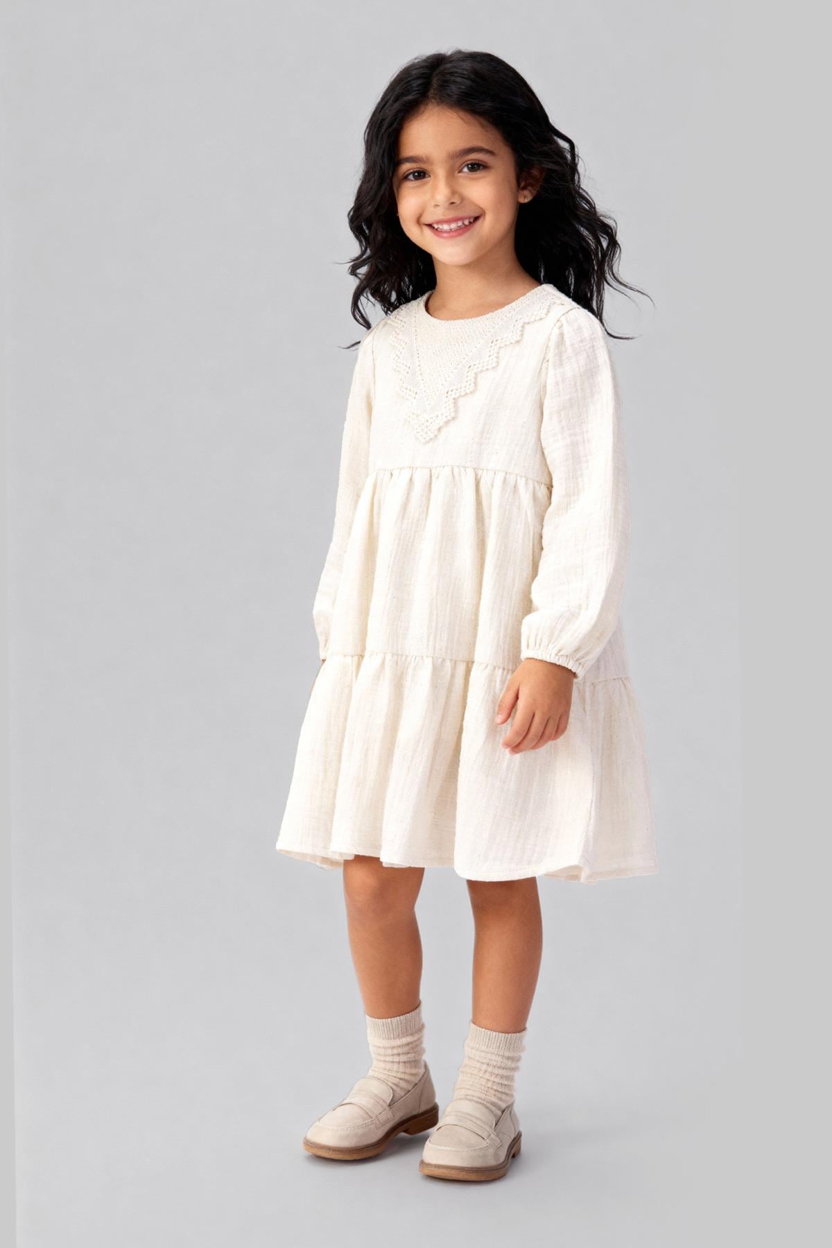 Tuffy Rochie Muslin cu Broder pentru Fată-02885 - Latte