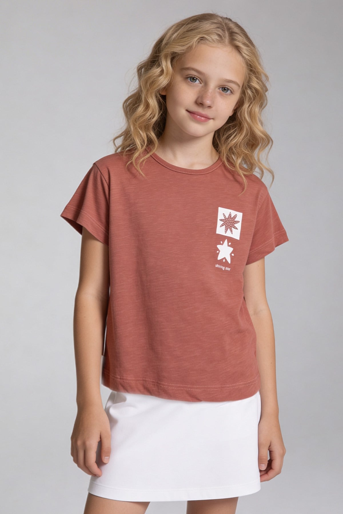 Tuffy Kız Çocuk Star Temalı T-Shirt-2466 - Açık Pembe