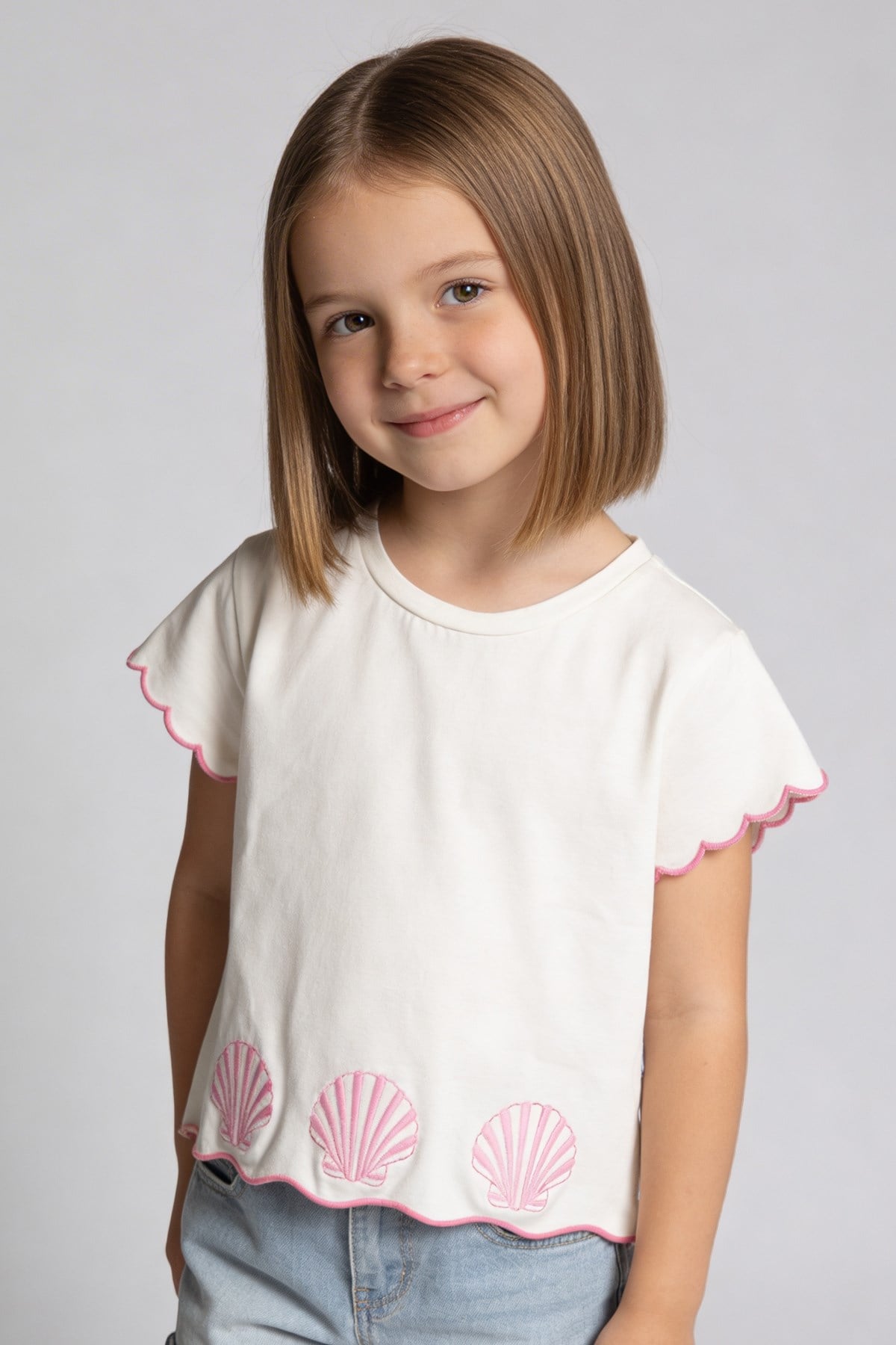 Tuffy Tricou Fete Pique-1946-1 - Ecru Albastru