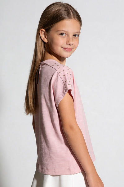 Tuffy Tricou Fete cu Detaliu Piatră-2416 - Lila