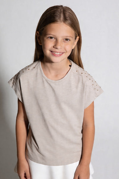 Tuffy Tricou Fete cu Detaliu Piatră-2416 - Lila Deschis