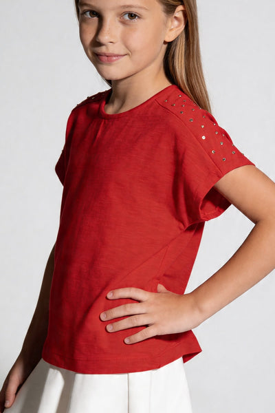 Tuffy Tricou Fete cu Detaliu Piatră-2416 - Roz Deschis