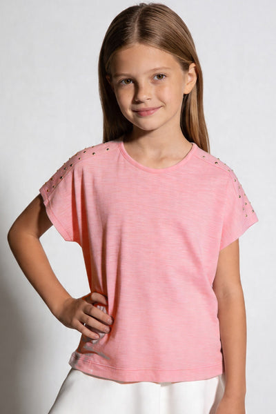 Tuffy Tricou Fete cu Detaliu Piatră-2416 - Lila Deschis