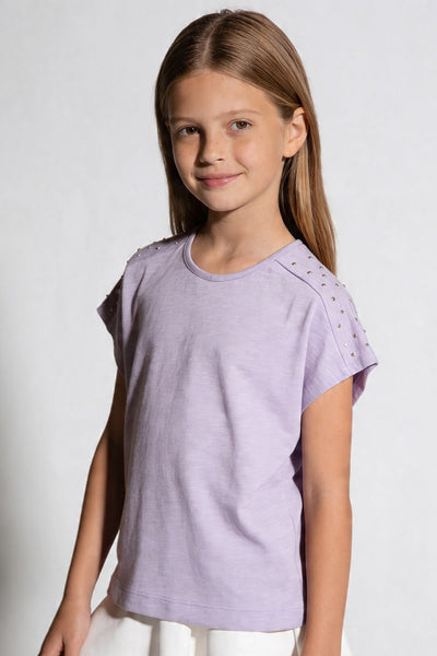 Tuffy Tricou Fete cu Detaliu Piatră-2416 - Roz Deschis