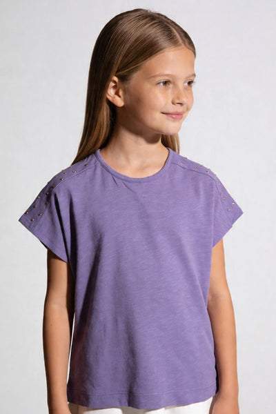 Tuffy Tricou Fete cu Detaliu Piatră-2416 - Roz Deschis