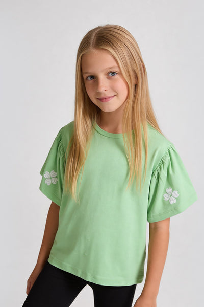 Tuffy Tricou Fete Detalii Floare Trifoi-2356 - Negru