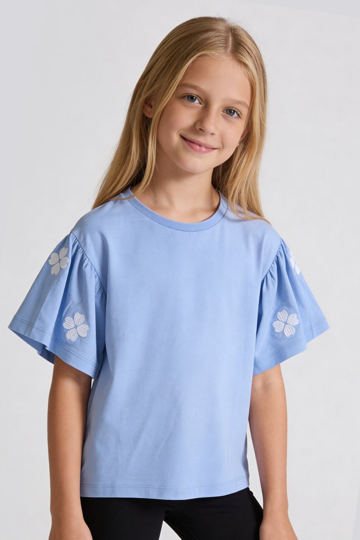 Tuffy Tricou Fete Detalii Floare Trifoi-2356 - Negru