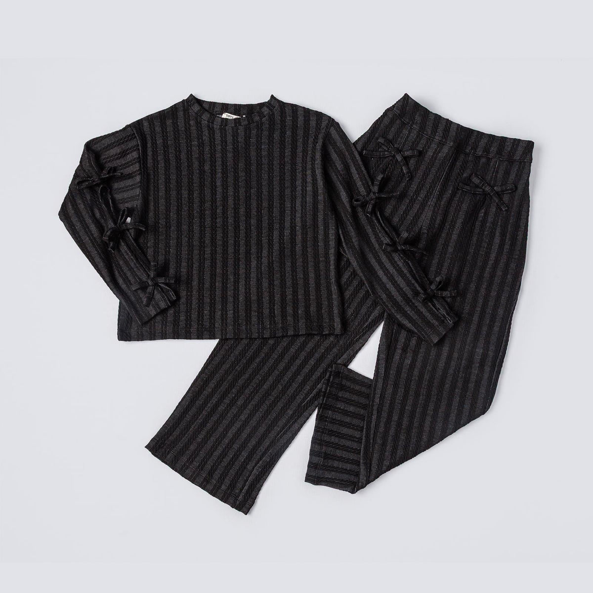 Tuffy Set Copilă Tricot Jacquard cu Detalii Panglică la Mânecă-03105 - Roz Uscat