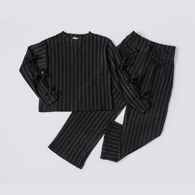 Tuffy Set Copilă Tricot Jacquard cu Detalii Panglică la Mânecă-03105 - Roz Uscat