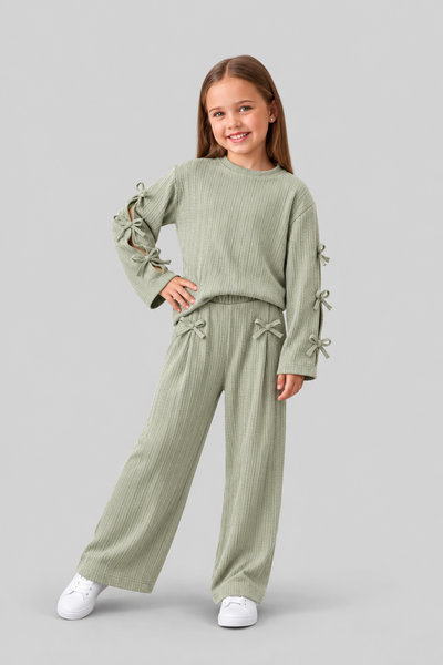 Tuffy Set Copilă Tricot Jacquard cu Detalii Panglică la Mânecă-03105 - Negru