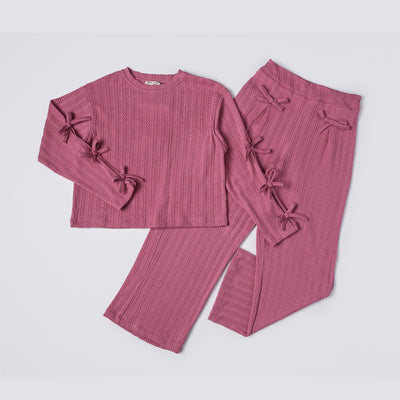Tuffy Set Copilă Tricot Jacquard cu Detalii Panglică la Mânecă-03105 - Cagla