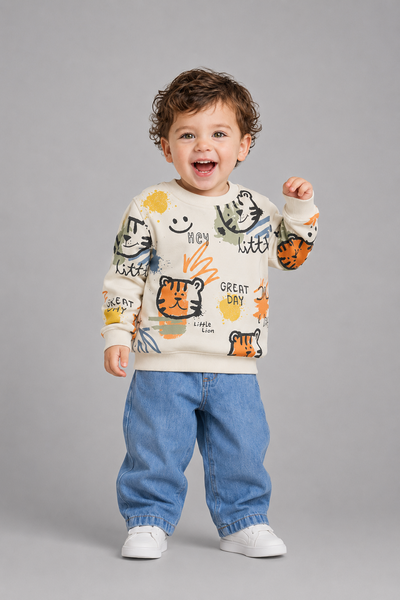 Tuffy Little Lion Imprimeu Bluza Baieti - 025 - Ecru