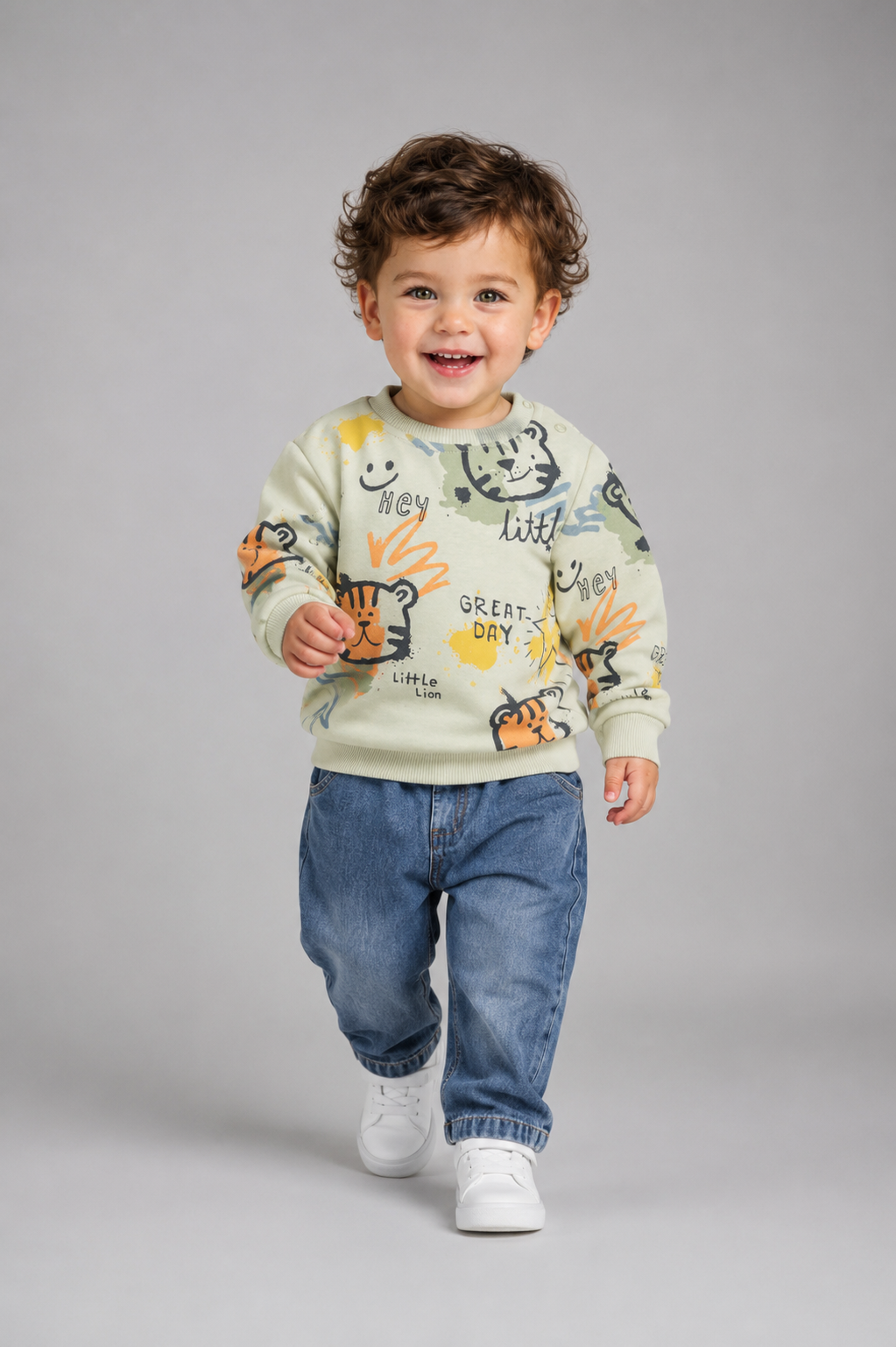 Tuffy Little Lion Imprimeu Bluza Baieti - 025 - Ecru