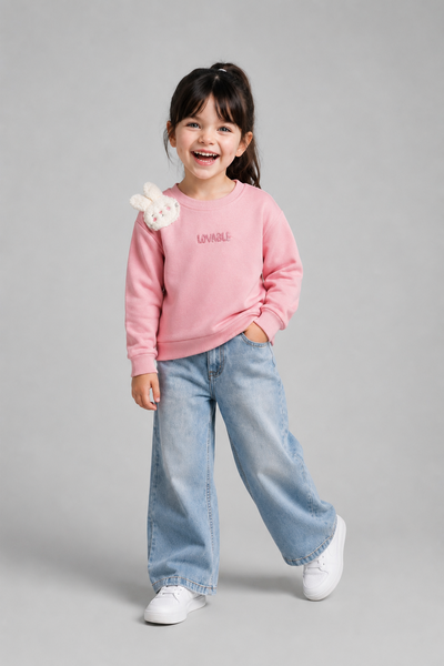 Tuffy Adorabil Brodat Fetite Bluza - 01315 - Roz