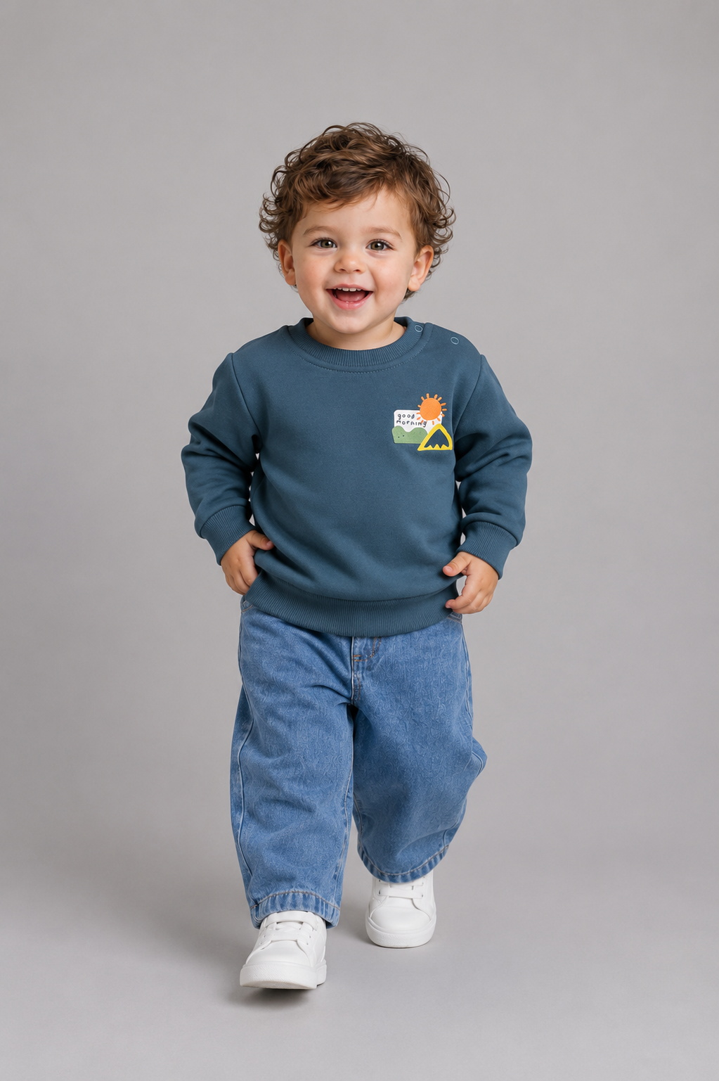 Tuffy Morning Temalı Erkek Bebek Sweatshirt-045 - Lacivert