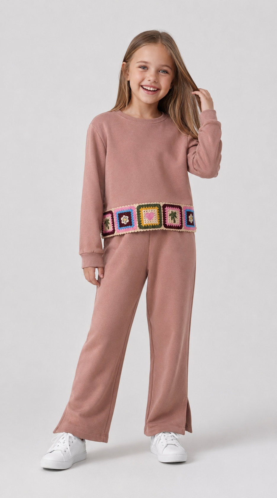 Tuffy Set Copilă cu Detalii Tricotaj-03045 - Latte
