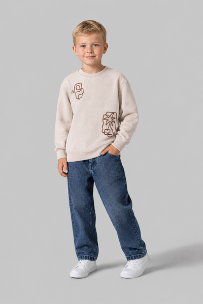 Tuffy Palmiye Desen Erkek Çocuk Sweatshirt-0555 - Mavi