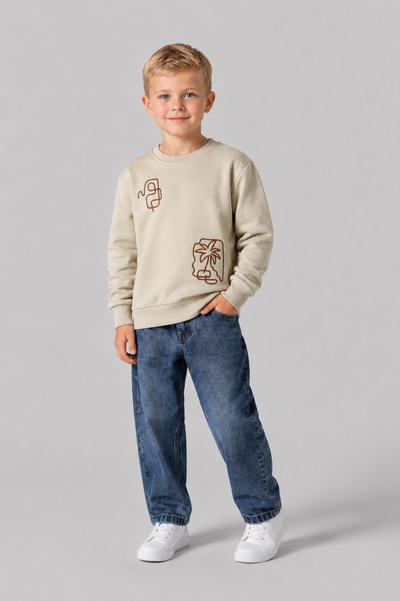 Tuffy Palmiye Desen Erkek Çocuk Sweatshirt-0555 - Mavi