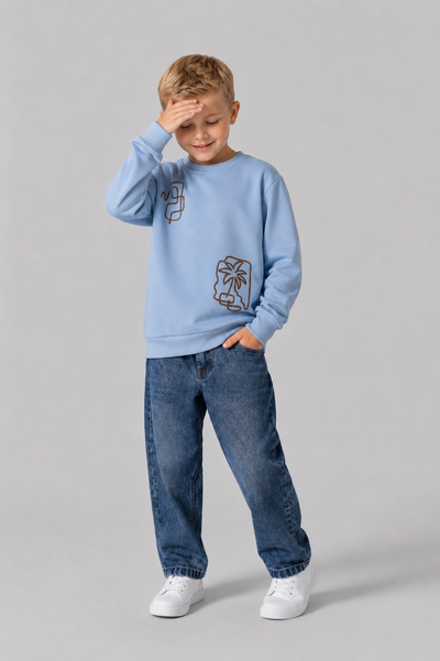 Tuffy Palmiye Desen Erkek Çocuk Sweatshirt-0555 - Mavi