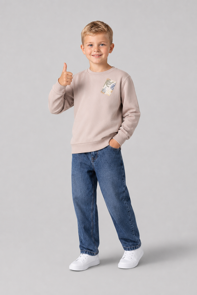 Tuffy Palmiye Temalı Erkek Çocuk Sweatshirt-0505 - Açık Gri