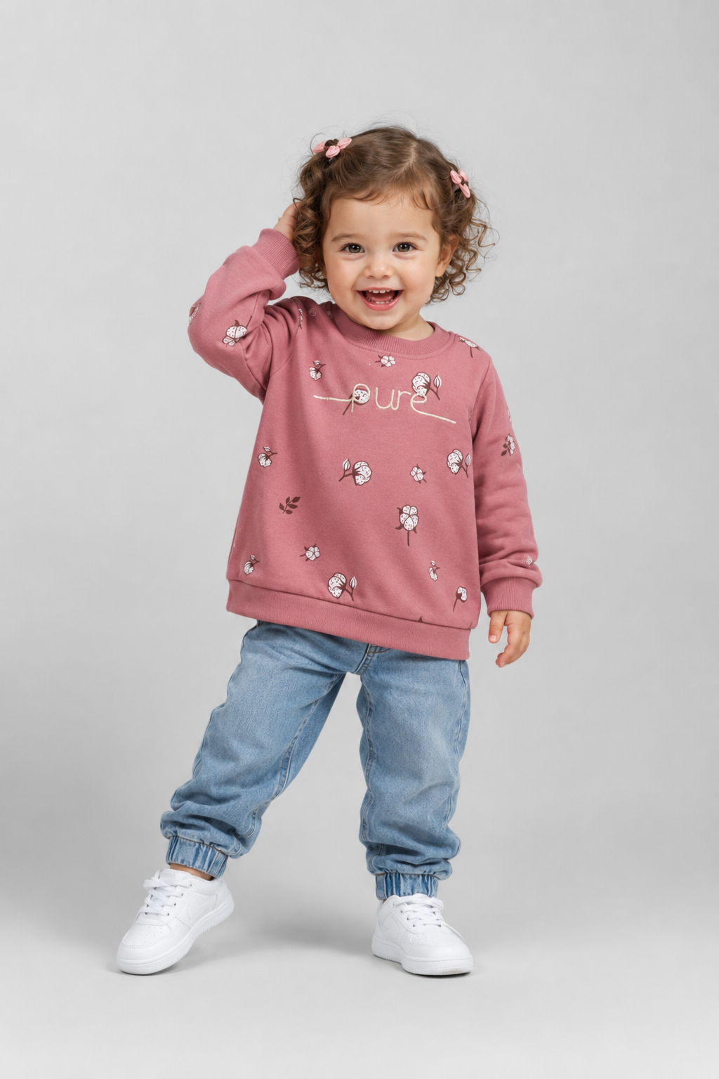 Tuffy Pure Imprimeu Floare Detaliu Fetite Bluza Bebelus - 01055 - Ecru