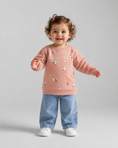 Tuffy Pure Imprimeu Floare Detaliu Fetite Bluza Bebelus - 01055 - Roz