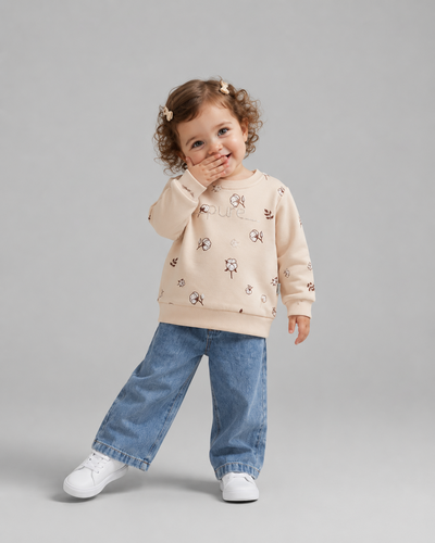 Tuffy Pure Imprimeu Floare Detaliu Fetite Bluza Bebelus - 01055 - Ecru