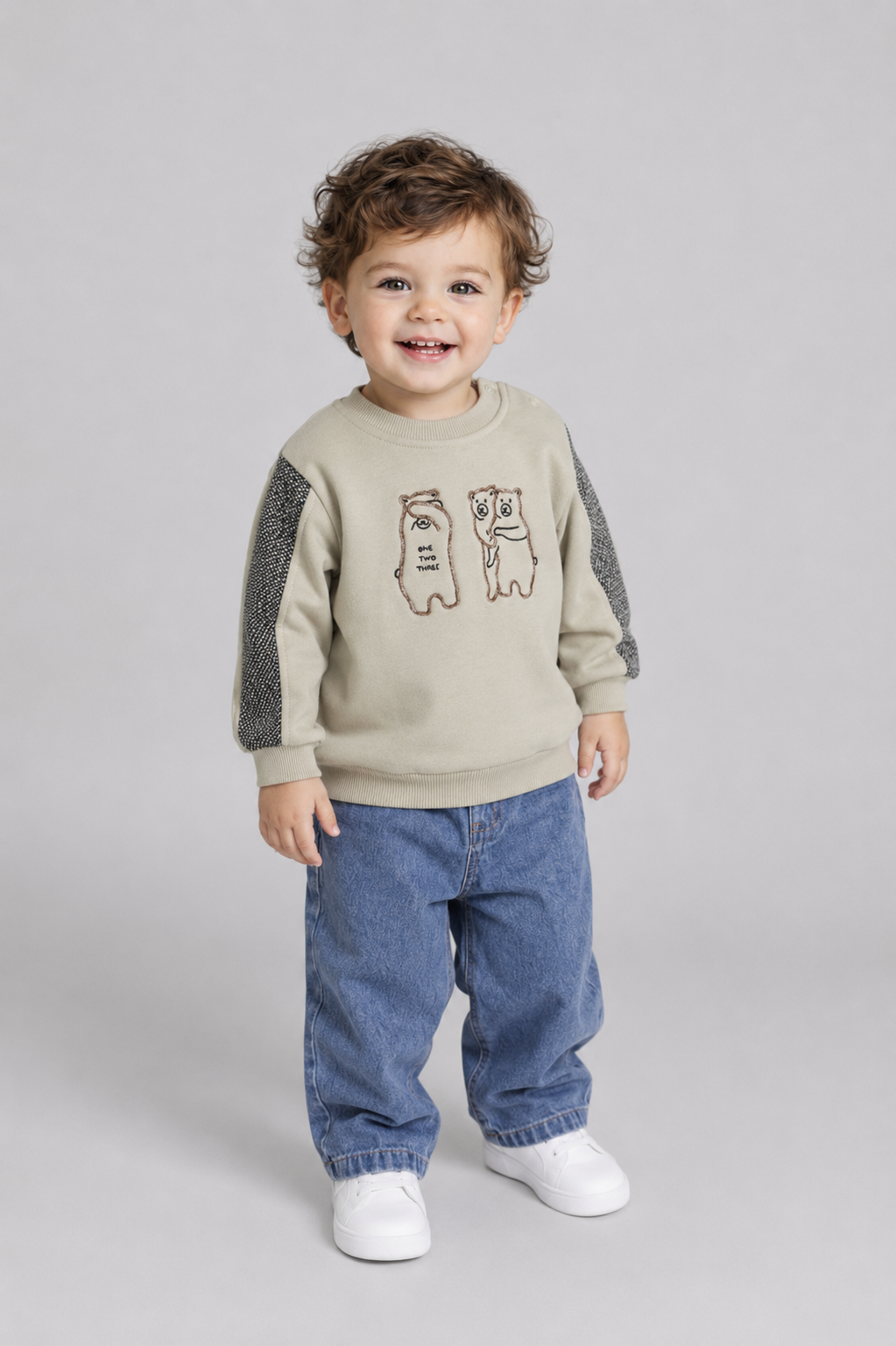 Tuffy Ascunzis Tema Tricot Maneca Detaliu Baietel Bluza - 085 - Gri Deschis
