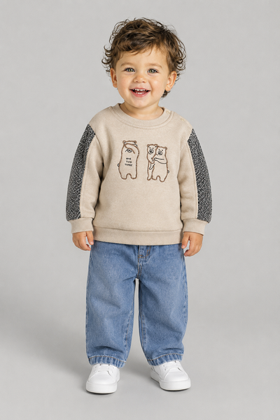 Tuffy Ascunzis Tema Tricot Maneca Detaliu Baietel Bluza - 085 - Gri